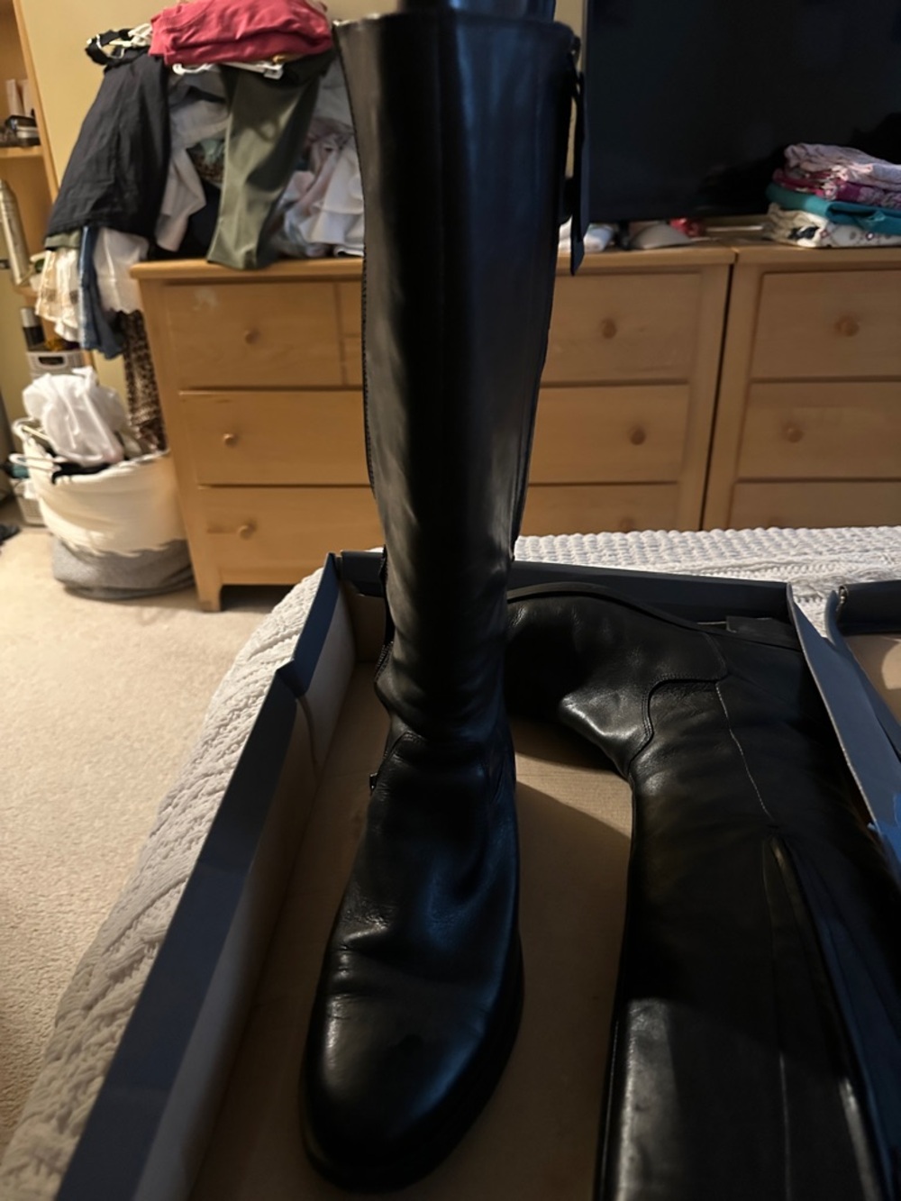Ecco Black Tall Leather Heeled Boots